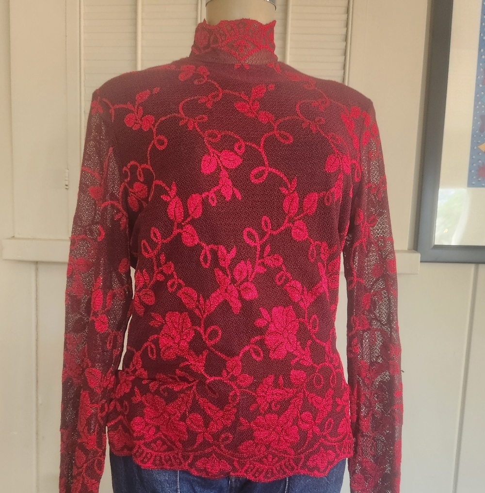 Vintage Red Floral Lace Blouse